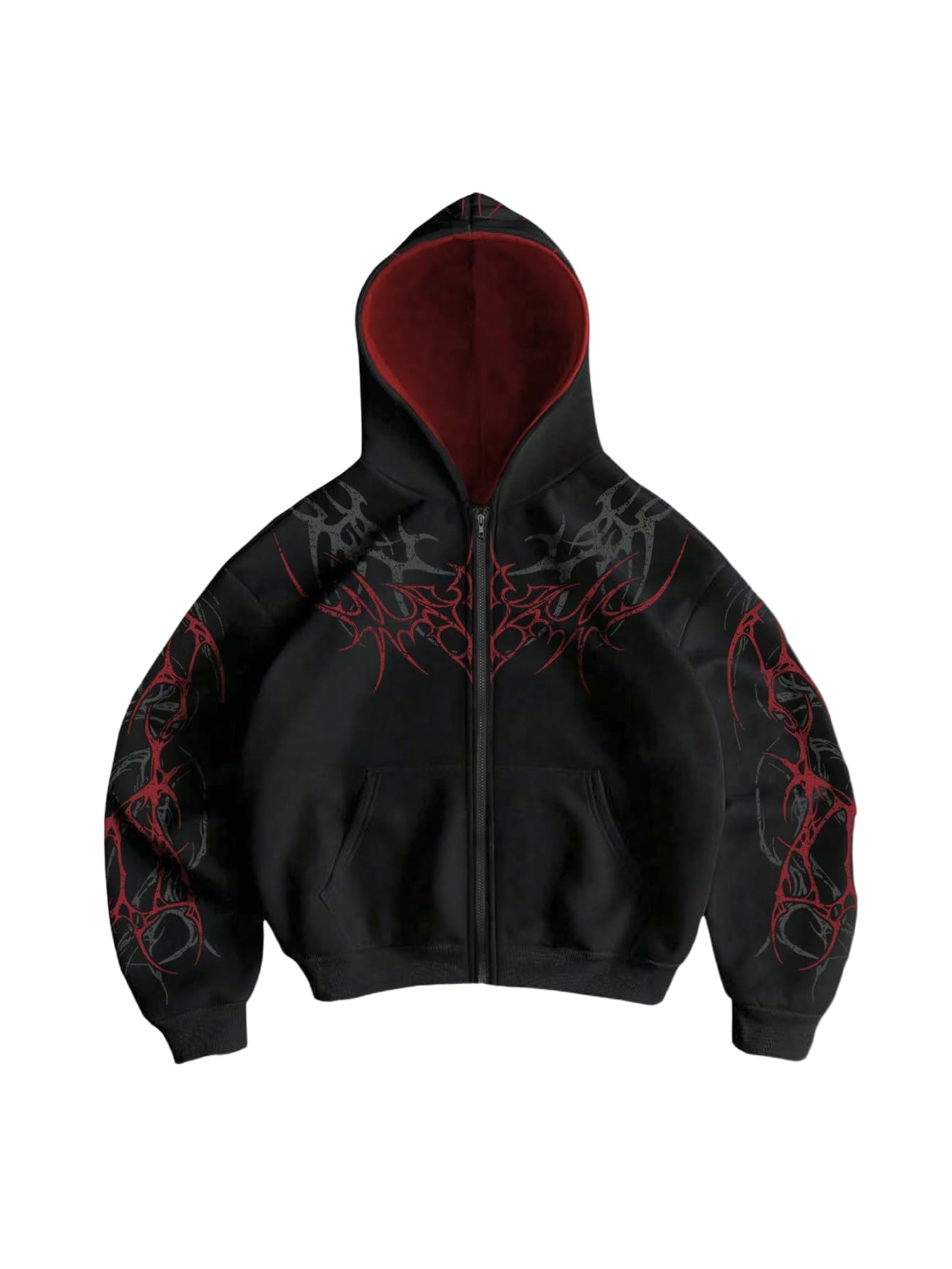 RoseSeek Men's Y2k Goth Graphic Zip Up Hoodies Medium Graphic Black