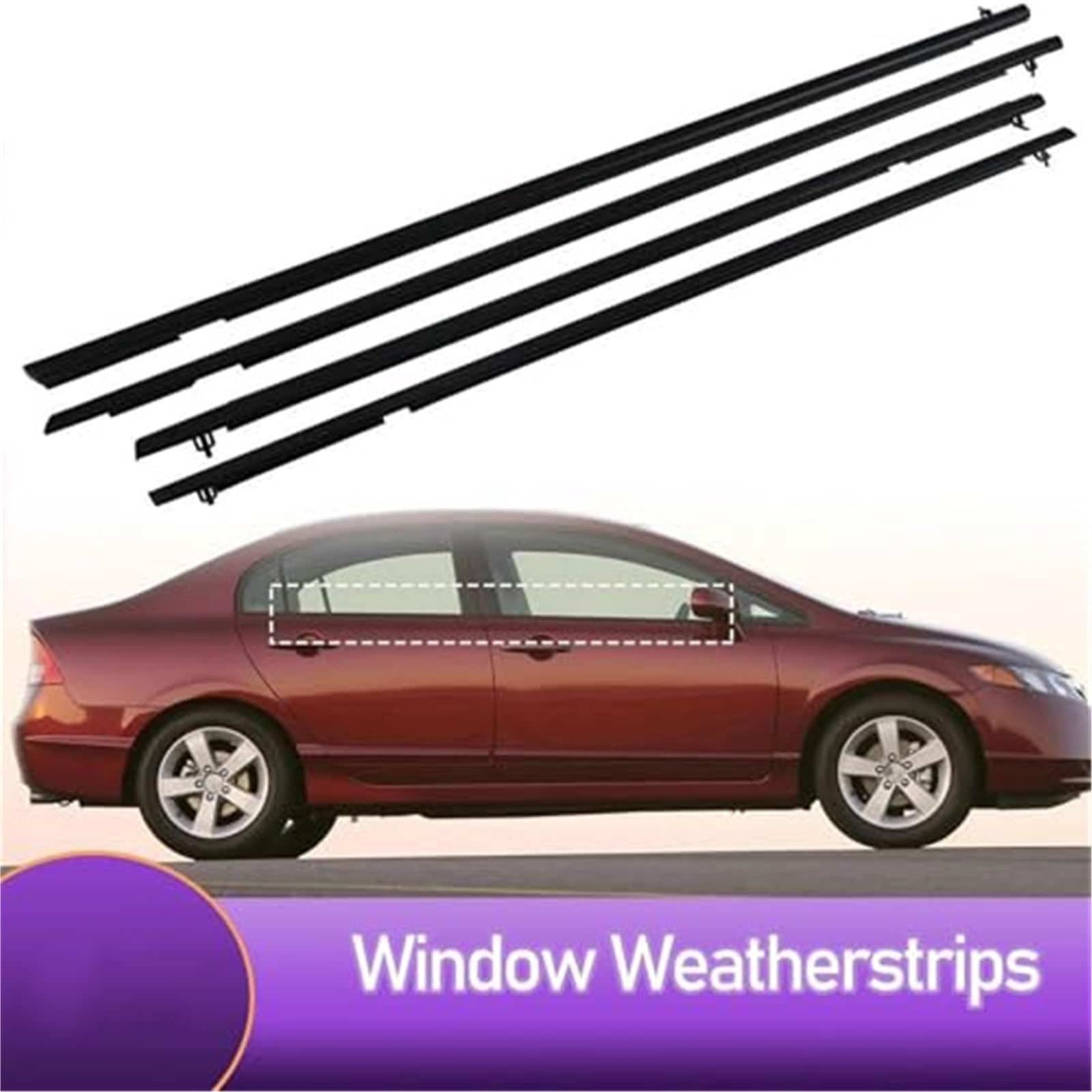 MotorFansClub, 4 guarnizioni per finestrini, compatibili con Honda Civic berlina 2016 2017 2018 2019, cintura di tenuta per portiere, colore nero