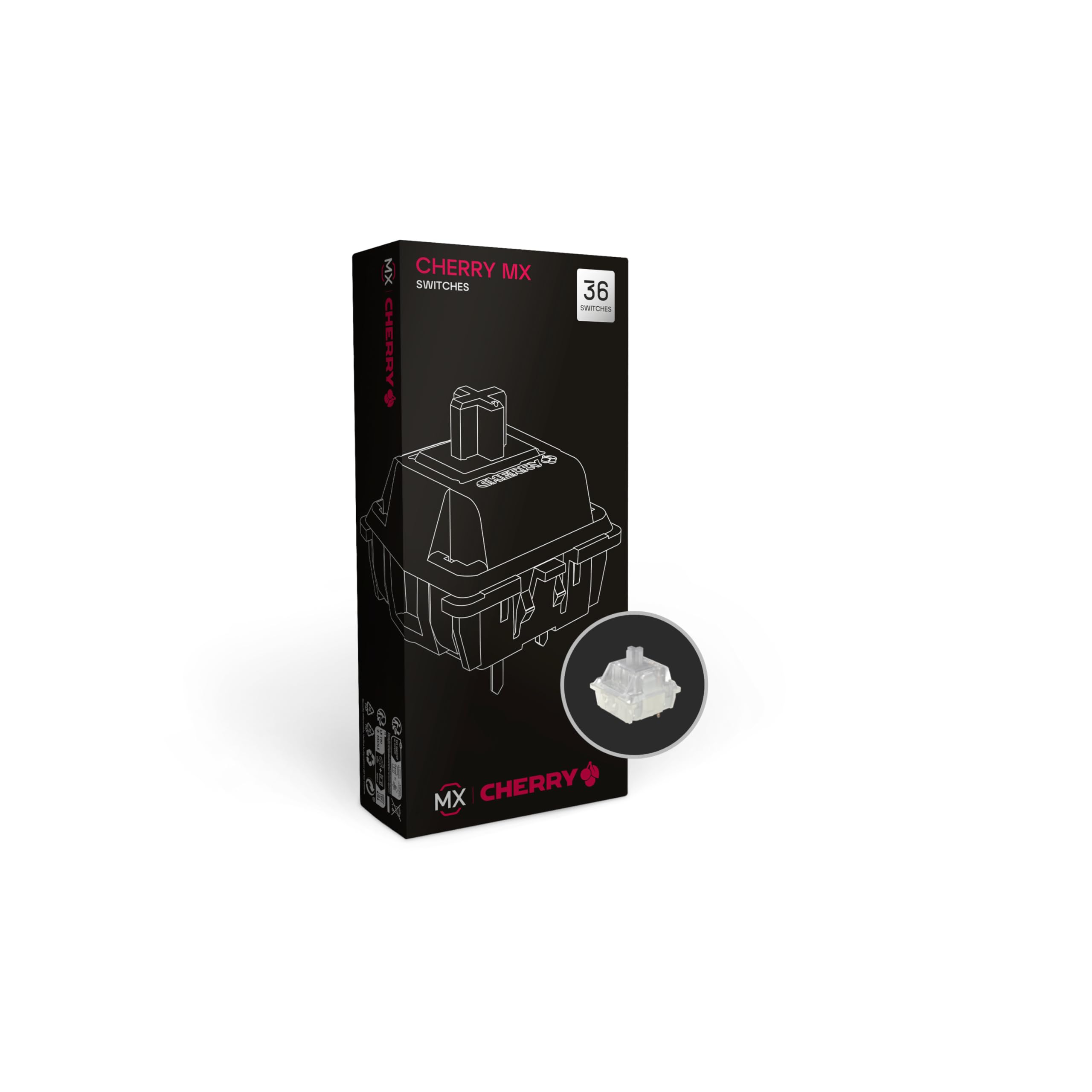 CHERRY MX2A RGB ERGO CLEAR Switch Kit, 36 Mechanical Keyboard Switches, for Hot Swap or Gaming Keyboard, Tactile Switch without Click, Smooth & Noticeable