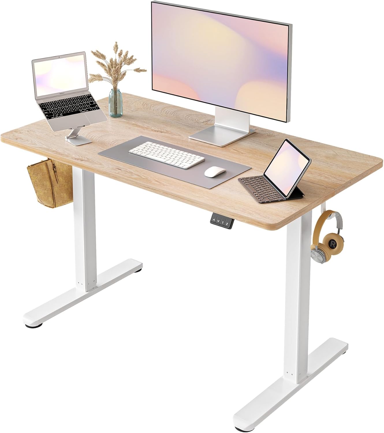 FEZIBO Electric Standing Desk, Height Adjustable Stand up Desk, 40 x 24 Inches Sit Stand Home Office Desk, Computer Desk, Maple