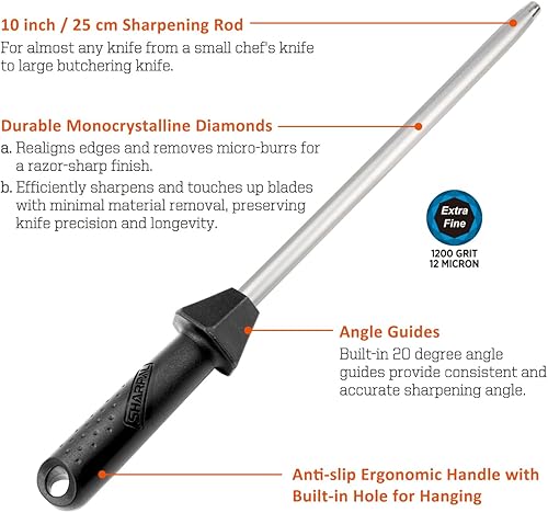 Miniatura 9 de SHARPAL 118N Profesional de cerámica que afila el palillo fino de afilar el cuchillo de cocina de acero de la barra afiladora, con el casquillo