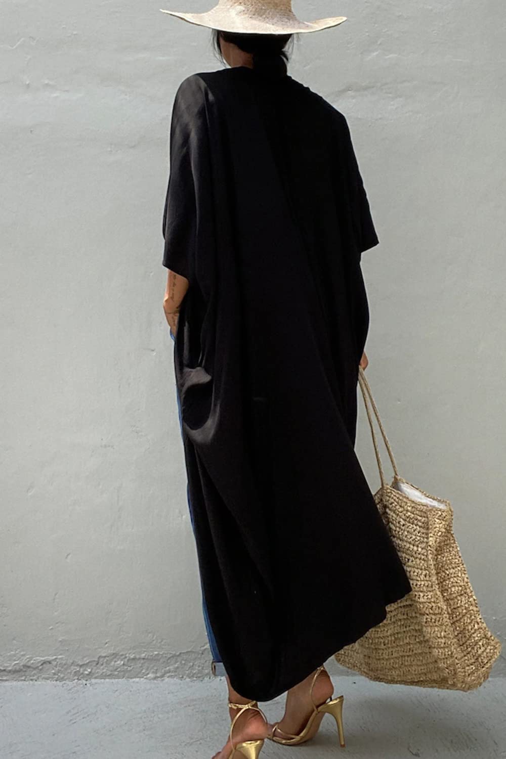 Vestido Largo Bohemio con Caftán Largo de Verano para Mujer Bata de Playa Talla Grande Kimono Talla Única