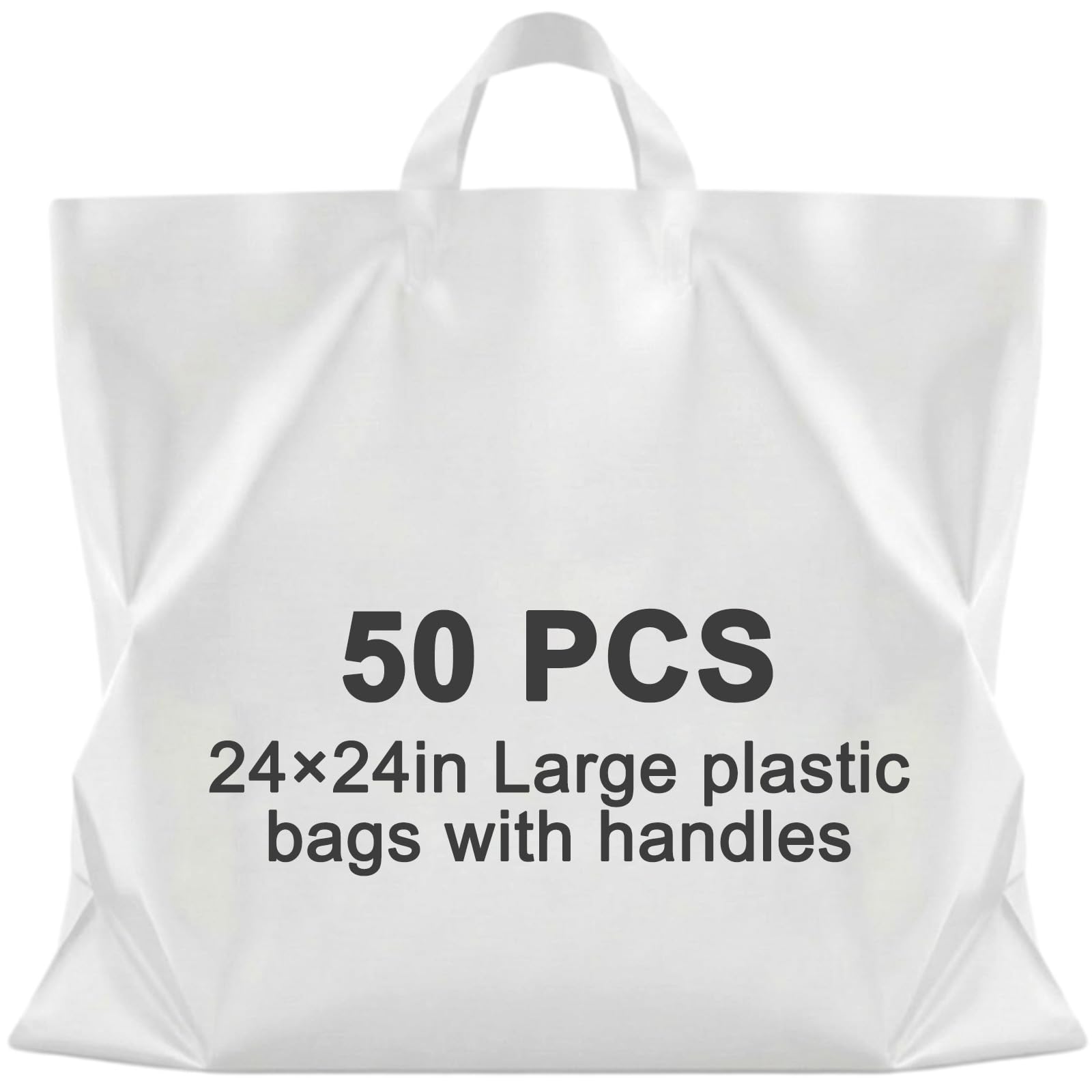 Photo 1 of Qilery 50 Pack 24" x 24" Large White Plastic Shopping Bags with Handles Reusable Merchandise Gift Bags Bulk for Small Business Merchandise Retail Grocery Packaging Gift Giving