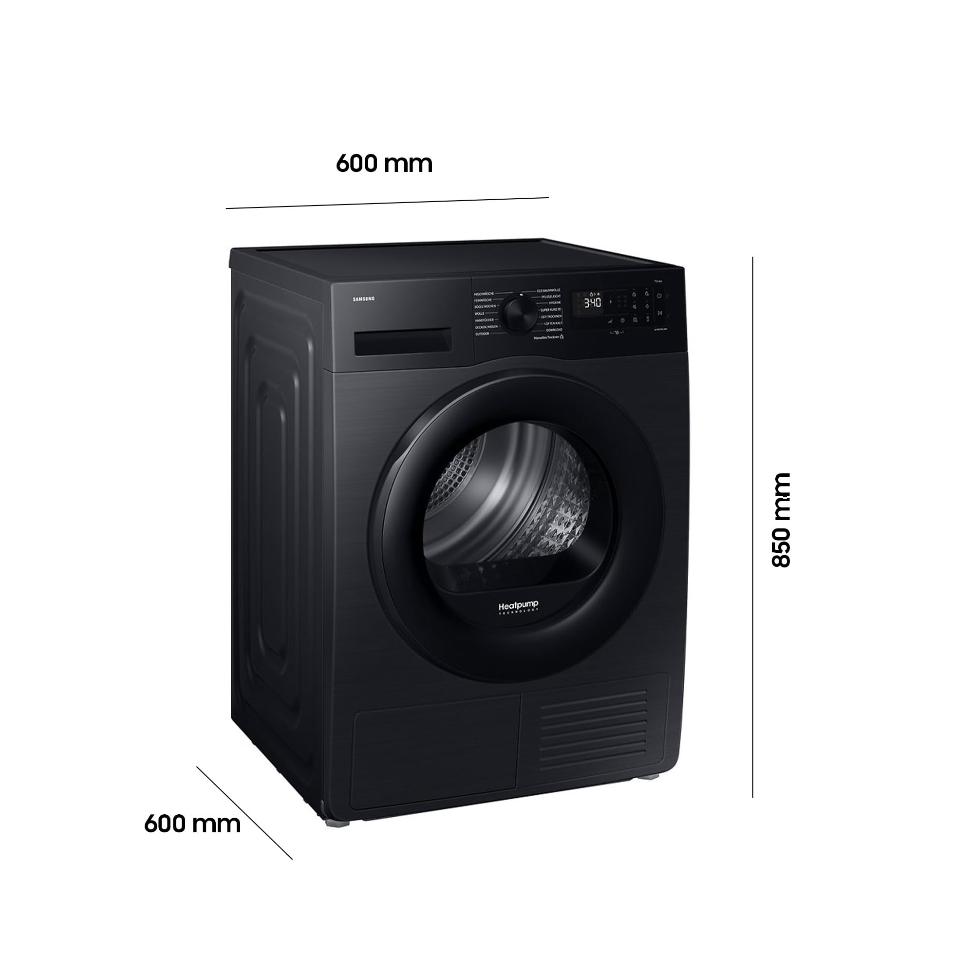 Samsung Wärmepumpentrockner DV90DG52A0ABEG 9 kg EEK C AI WiFi SmartThings LED-Display Hygiene-Programm Air Refresh Knitterschutz Schwarz