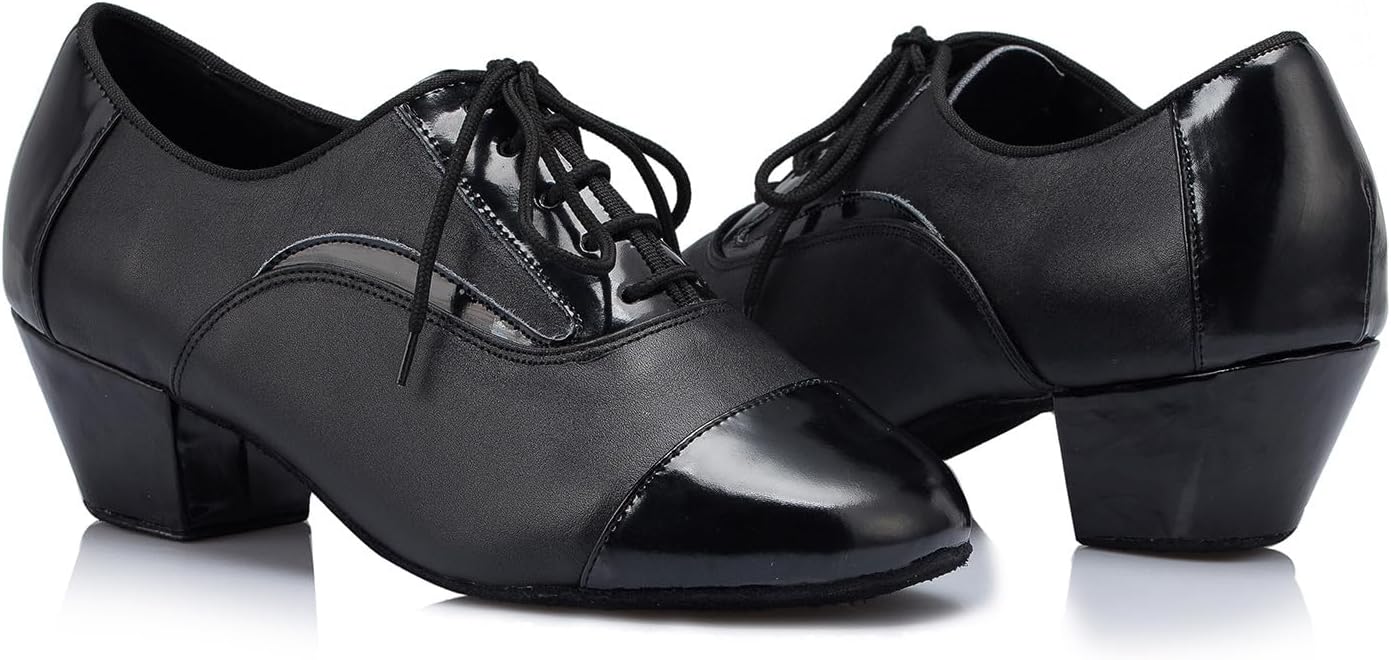 Men's Fashion Comfort Lace-up Leather Round Toe Salsa Tango Samba Jazz Rumba Ballroom Latin Modern Dance Shoes