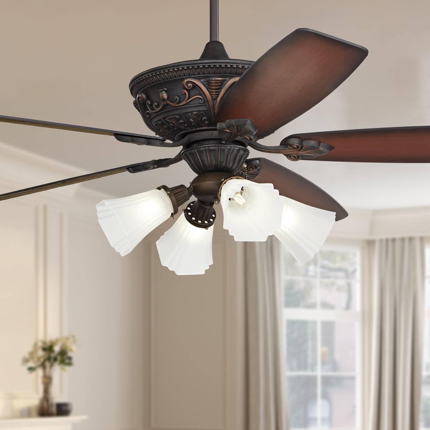 Casa Vieja 60" Montego Industrial Rustic Indoor Ceiling Fan with LED Light Oil Rubbed Bronze Shaded Teak Frosted Glass for Living Kitchen Home Kids Room Office Bedroom Family Dining House
