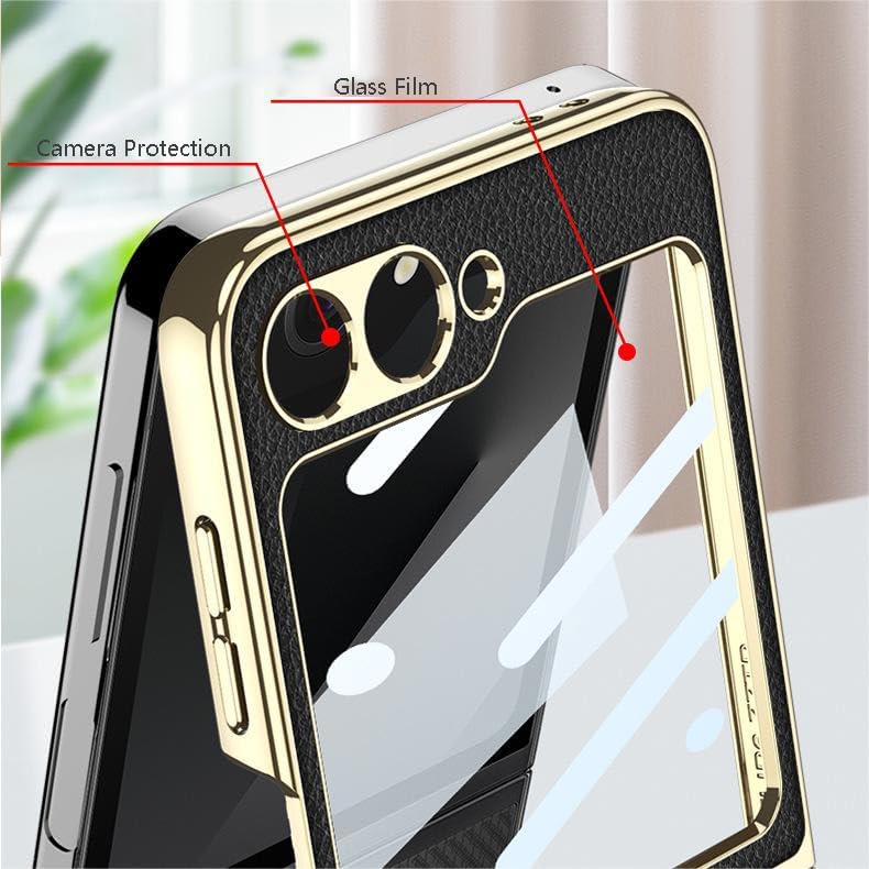 Magnetic Folding Litchi Leather Case for Samsung Galaxy Z Flip 6, All-Inclusive Phone Protective Cover for Flip6, Anti-Drop Shell with A Electroplating Ring (Black,for Flip 6)