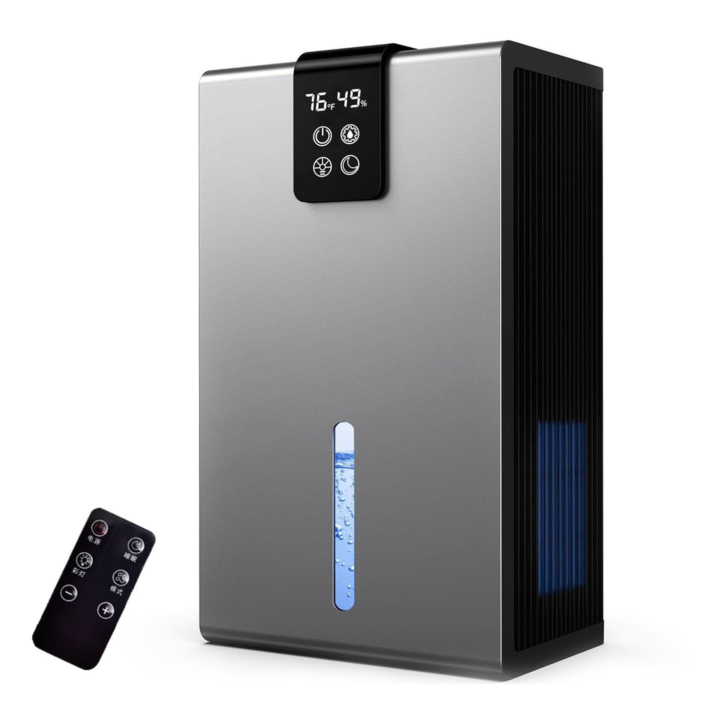Elektryczny osuszacz powietrza do domu, pojemność 2200 ml, cicha praca, pilot zdalnego sterowania, 7-kolorowe światło, automatyczne wyłączanie, idealny do łazienki, sypialni, piwnicy