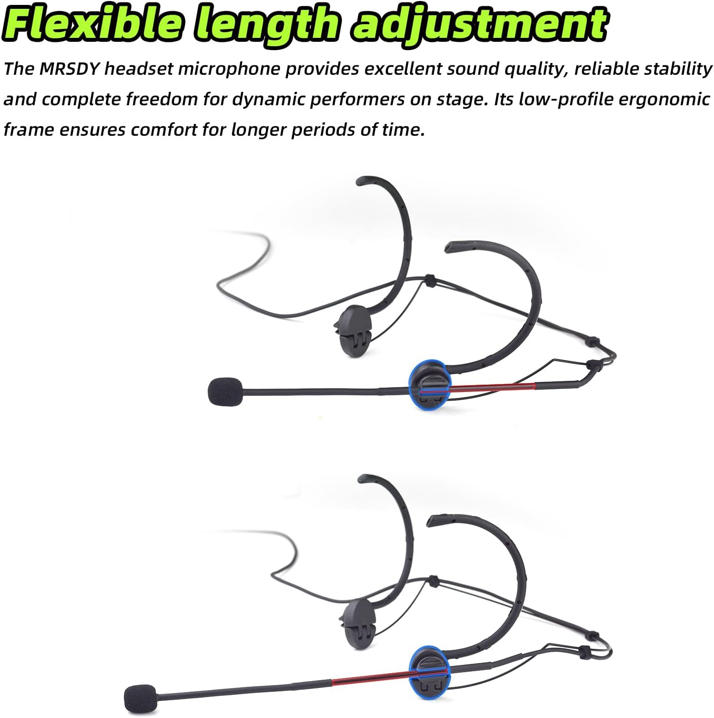 MRSDY Foldable Headset Microphone for Shure Wireless System, Omnidirectional Condenser Double Over Ear Headworn Mic, 4-Pin Mini XLR, Cable Length 42 Inch (Black)