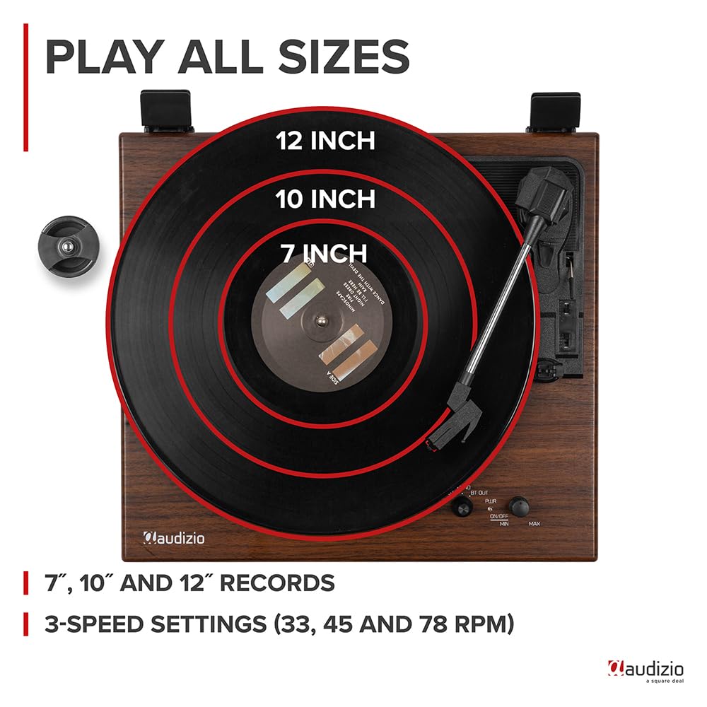 Audizio RP112AD - Platino in vinile Bluetooth in & Out - Acacia, altoparlanti stereo integrati, riproduzione dischi 33, 45 e 78 giri, un giradischi ideale per decorare e ascoltare i tuoi vinili