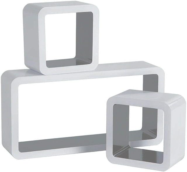 HYGRAD BUILT TO SURVIVE Set of 3 Cube Rectangle Wall Mounted Floating Shelves Shelf Hanging Book Case Display Unit In Colours (White/Grey)