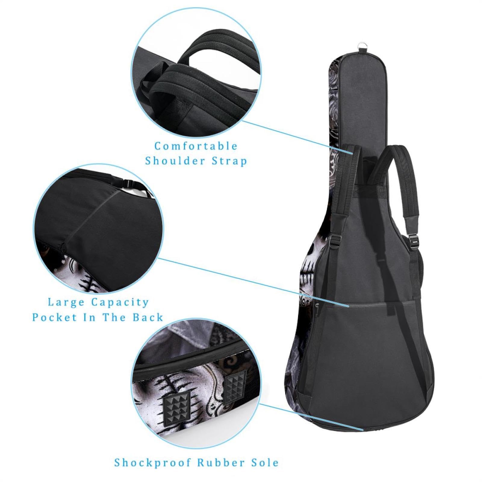 Sac de transport pour guitare basse de 101,6 cm, 104,3 cm, double bandoulière réglable, étui pour guitare acoustique, tissu Oxford imperméable, éponge épaisse, crâne d'Halloween 34, Tête de mort pour