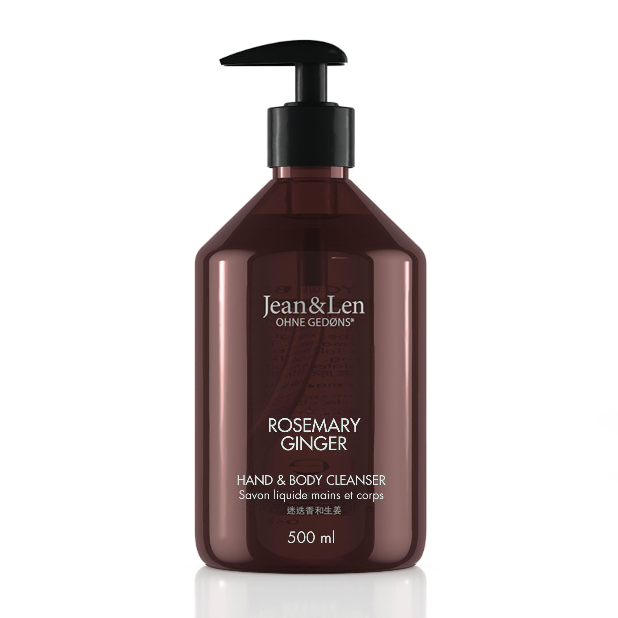 Jean & Len Hand & Body Cleanser Rosemary & Ginger, für ein duftendes Reinigungserlebnis, Körper- & Handseife in einer hochwertigen Flasche, belebend-frischer Duft, vegan, 500 ml