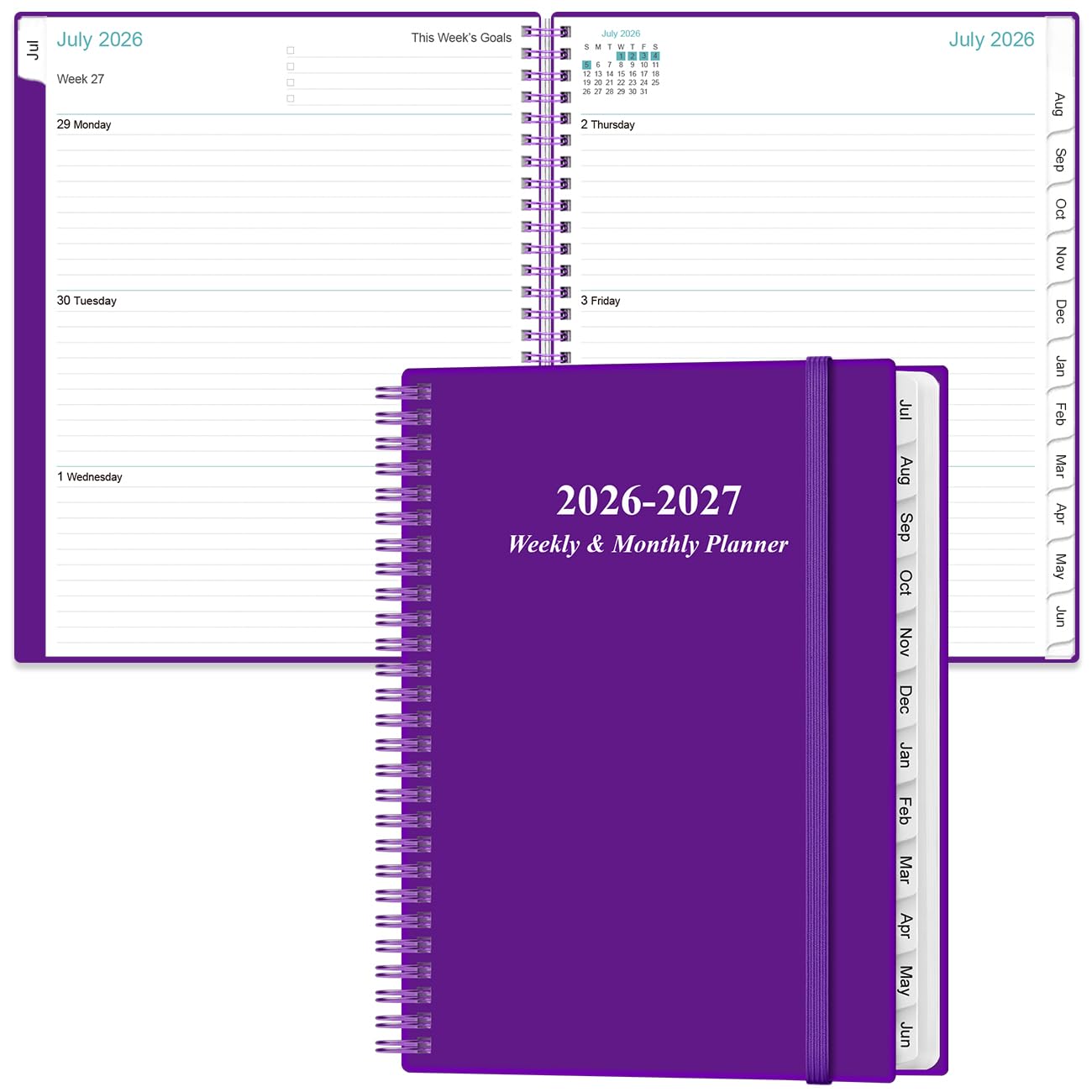 Planer 2025-2026 – Akademischer Planer 2025-2026 von November 2025 bis Dezember 2026 mit 12 monatlichen Registern, flexiblem Einband, Innentasche, 21,6 x 27,9 cm, Violett-B