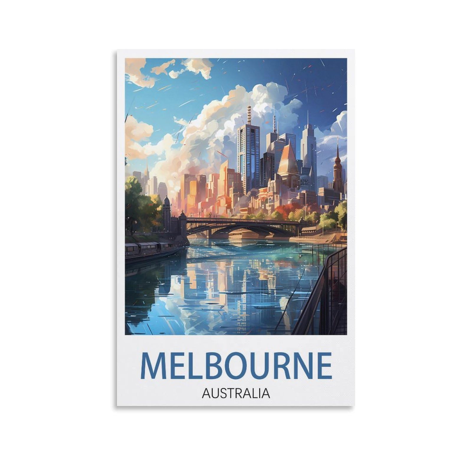 Melbourne Australia Vintage Travel Poster Landscape 08x12inch(20x30cm) Canvas Wall Art Posters for Living Room Decor Paintings for Home Decor