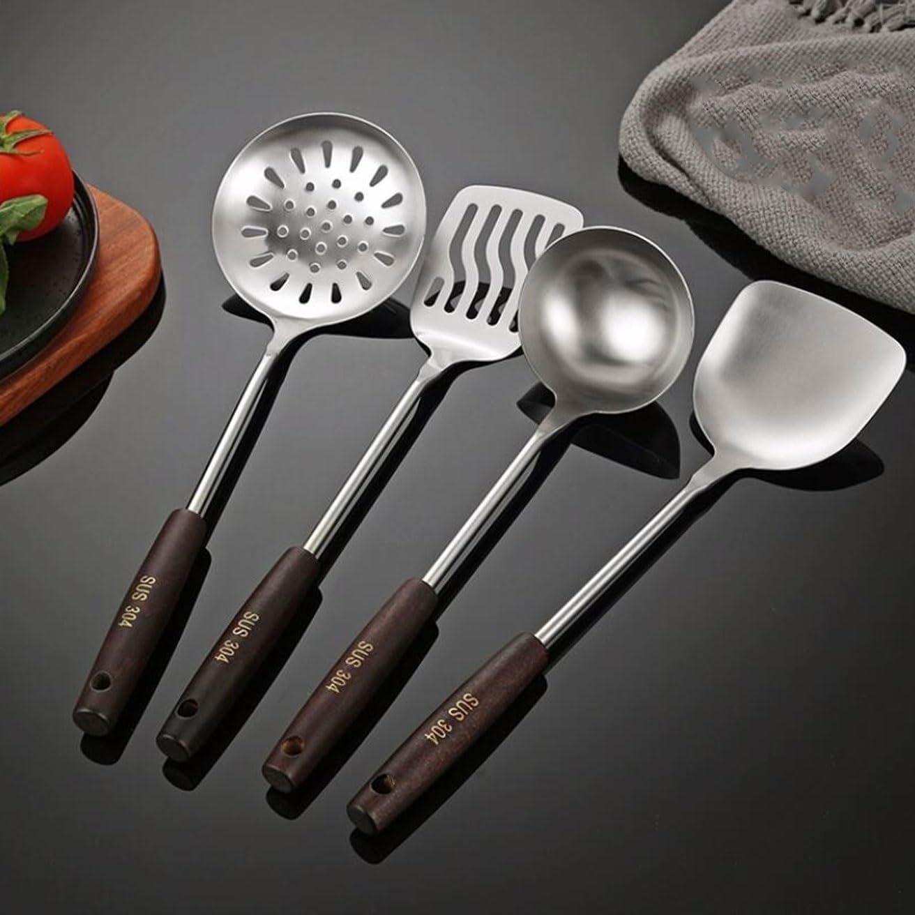 Spoons for Cooking Spatulas Stainless Steel Cooking Utensils Gadgets Cookware Dining Spatulas Spoons 4 Pieces Sets Kitchen Tools