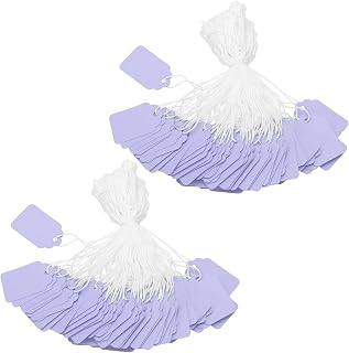 PATIKIL Price Tags 300 Pcs Blank Paper Hang Tag Writable Label with String Attached for Gift Pricing Jewelry Clothing, Light Purple (1.38 x 0.87 Inch)