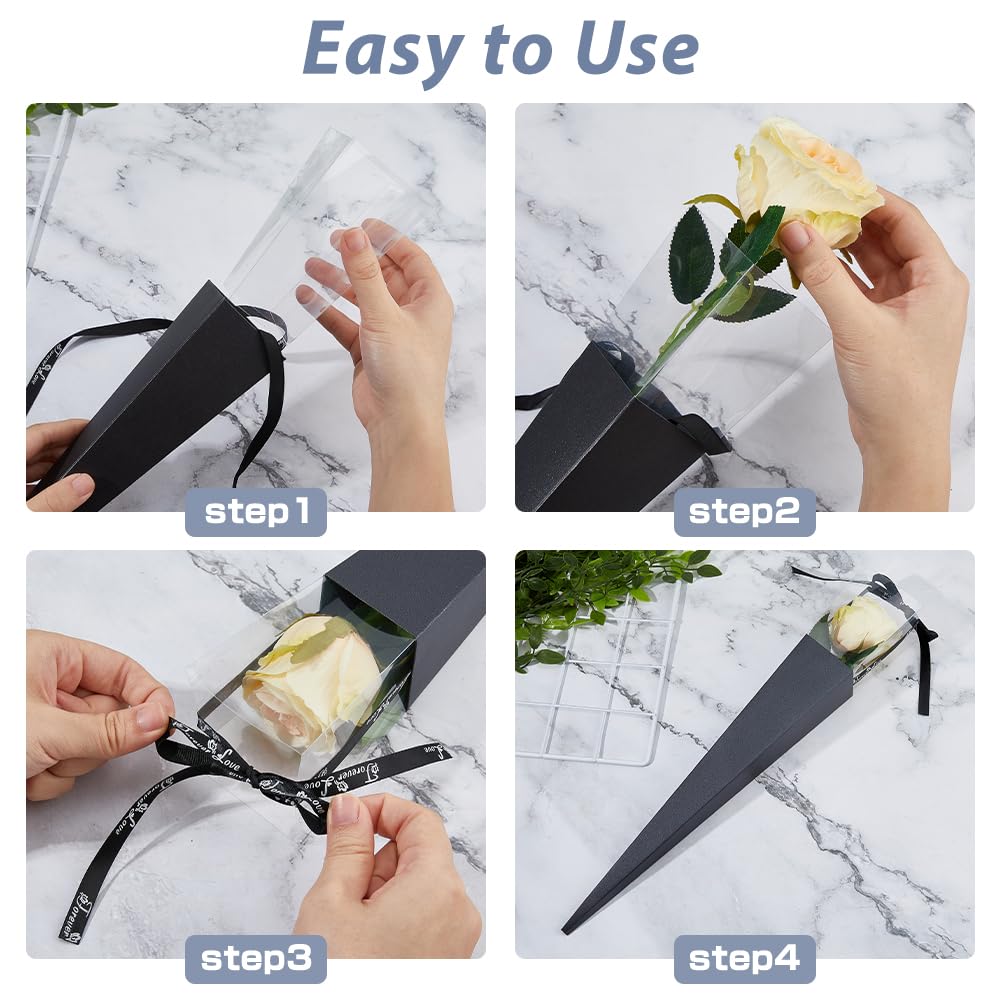 DICOSMETIC 24Pcs Single Rose Sleeves Black Flower Bags Floral Wrapping Bags Triangle Paper Bouquet Bags Florist Packaging Supplies DIY Flower Gift for Flower Shop Bouquets Packaging - Image 4