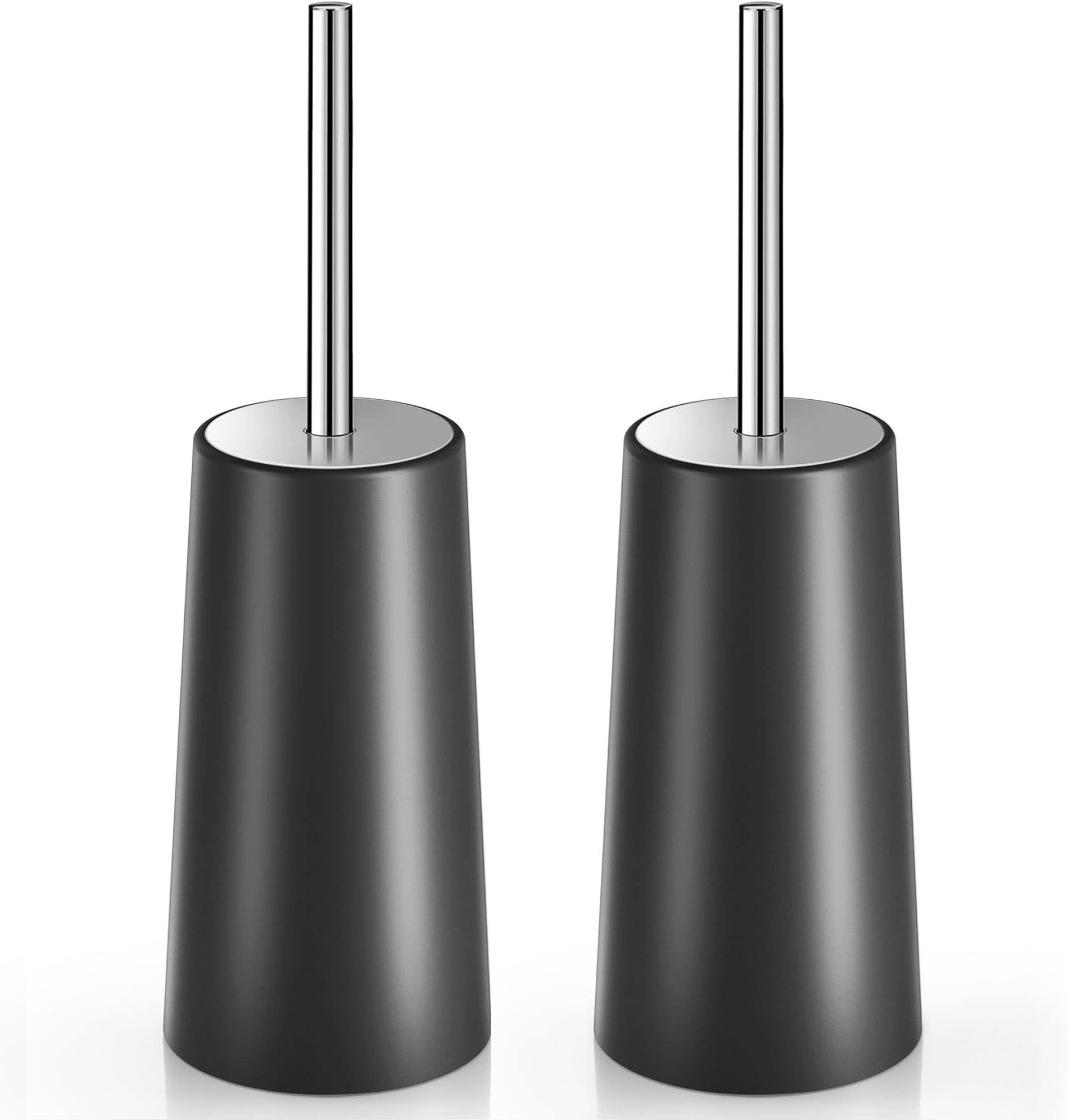Toilet Brush and Holder, 2 Pack Toilet Brush with 304 Stainless Steel Long Handle, Toilet Bowl Brush for Bathroom Toilet-Ergonomic, Elegant,Durable (Black)