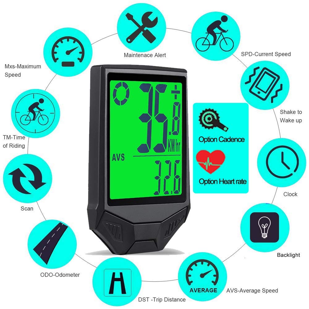 Computer di biciclette Resistente alla pioggia sensore di cadenza impermeabile del calcolatore della bicicletta wireless bici Contachilometri LCD da 2,5 pollici in bicicletta tachimetro frequenza card