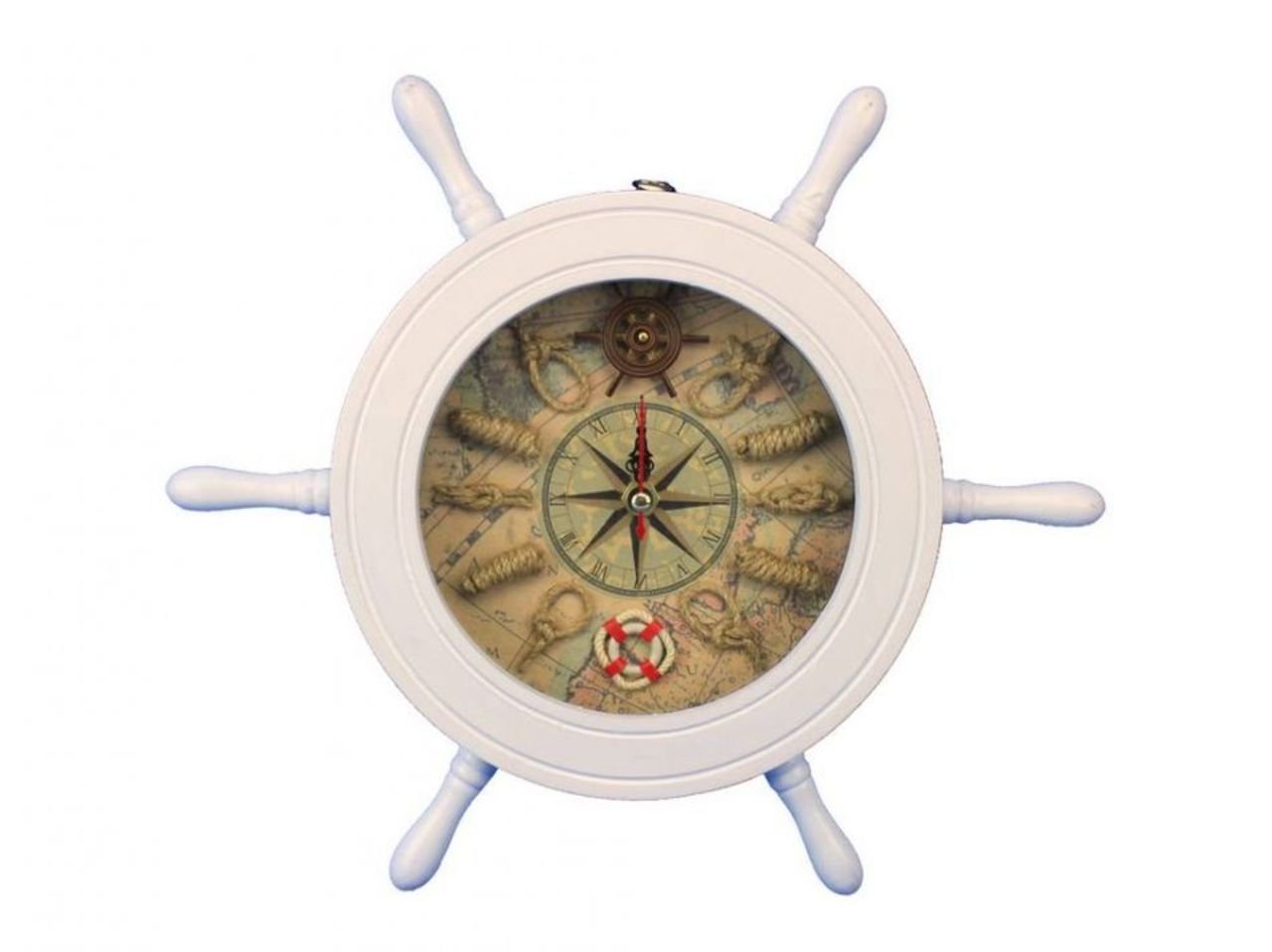 Horloge murale motif roue de bateau Hampton blanc 30,5 cm : horloge lisible déco marine