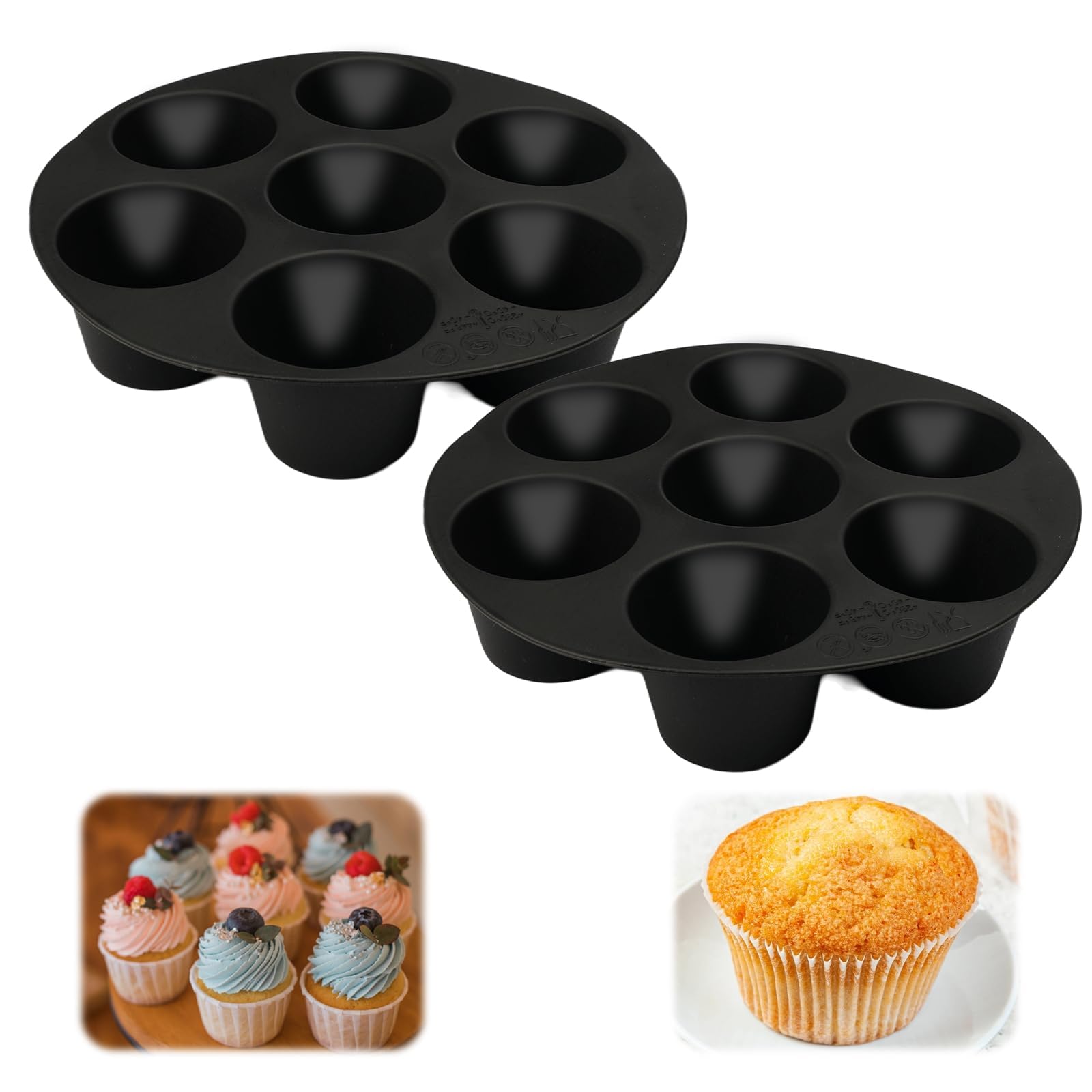 2 Pieces Silicone Muffin Trays 7 Cup 5 cm Air Fryer Muffin Tray