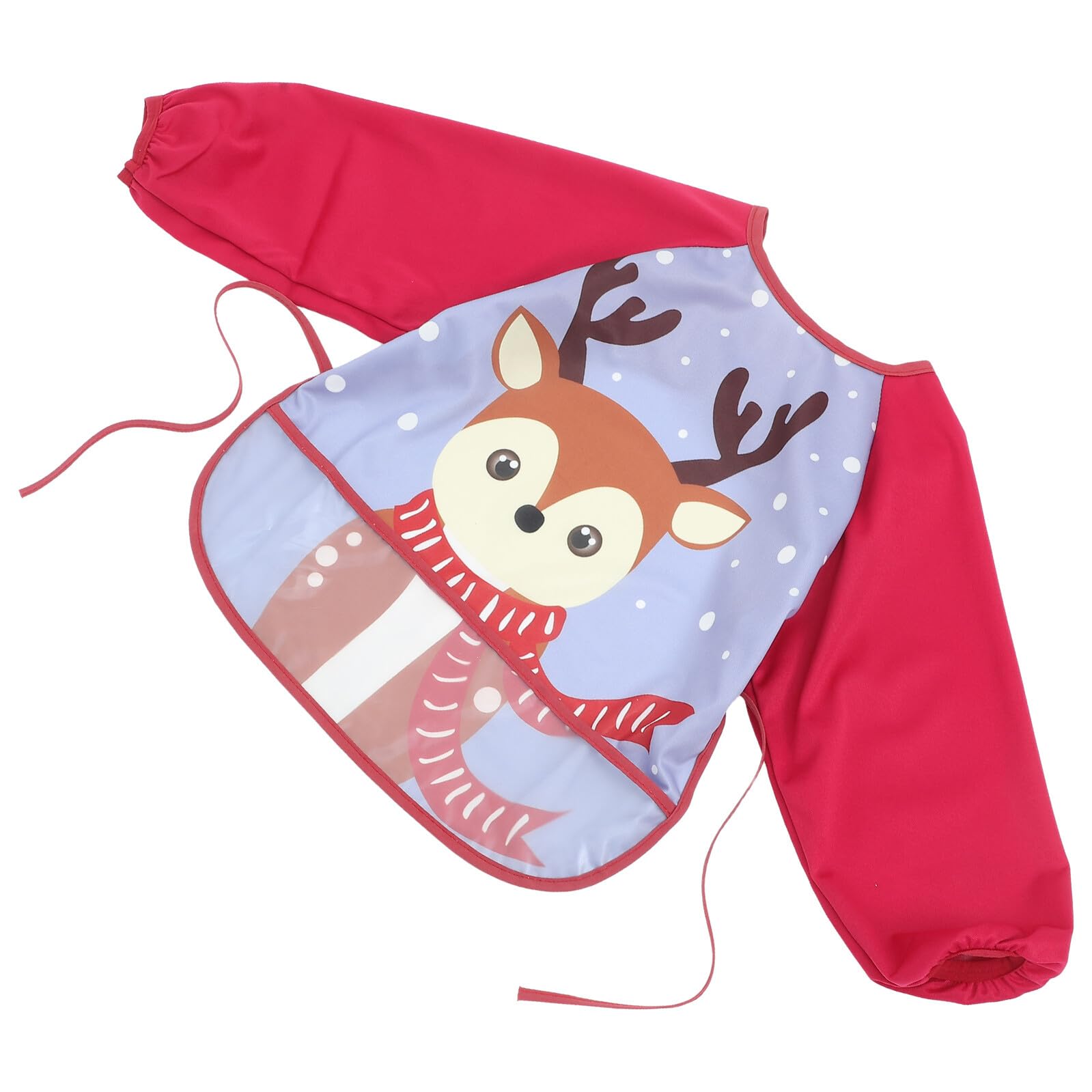 WRITWAA Waterproof Sleeved Bib Full Cover Bib Long Sleeve Apron Smock for Feeding and Painting, Christmas Deer Pattern, Size 90 for Ages 0-3 Years