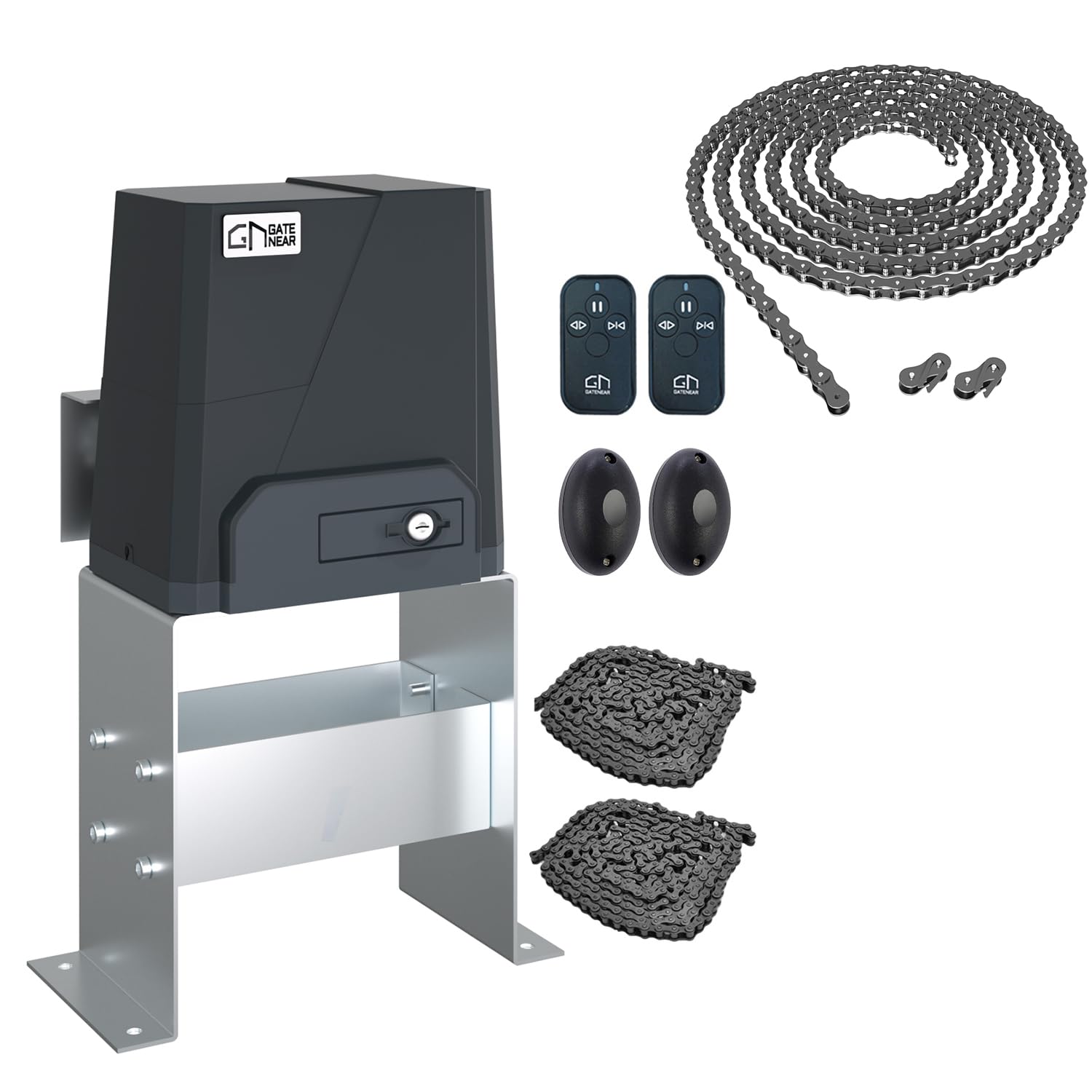 GatenearUp to 3300lb or 40ft Automatic Sliding Gate Opener with 2 Remote Control & Infrared Sensor & Extra 10ft Long #41 Roller Chain