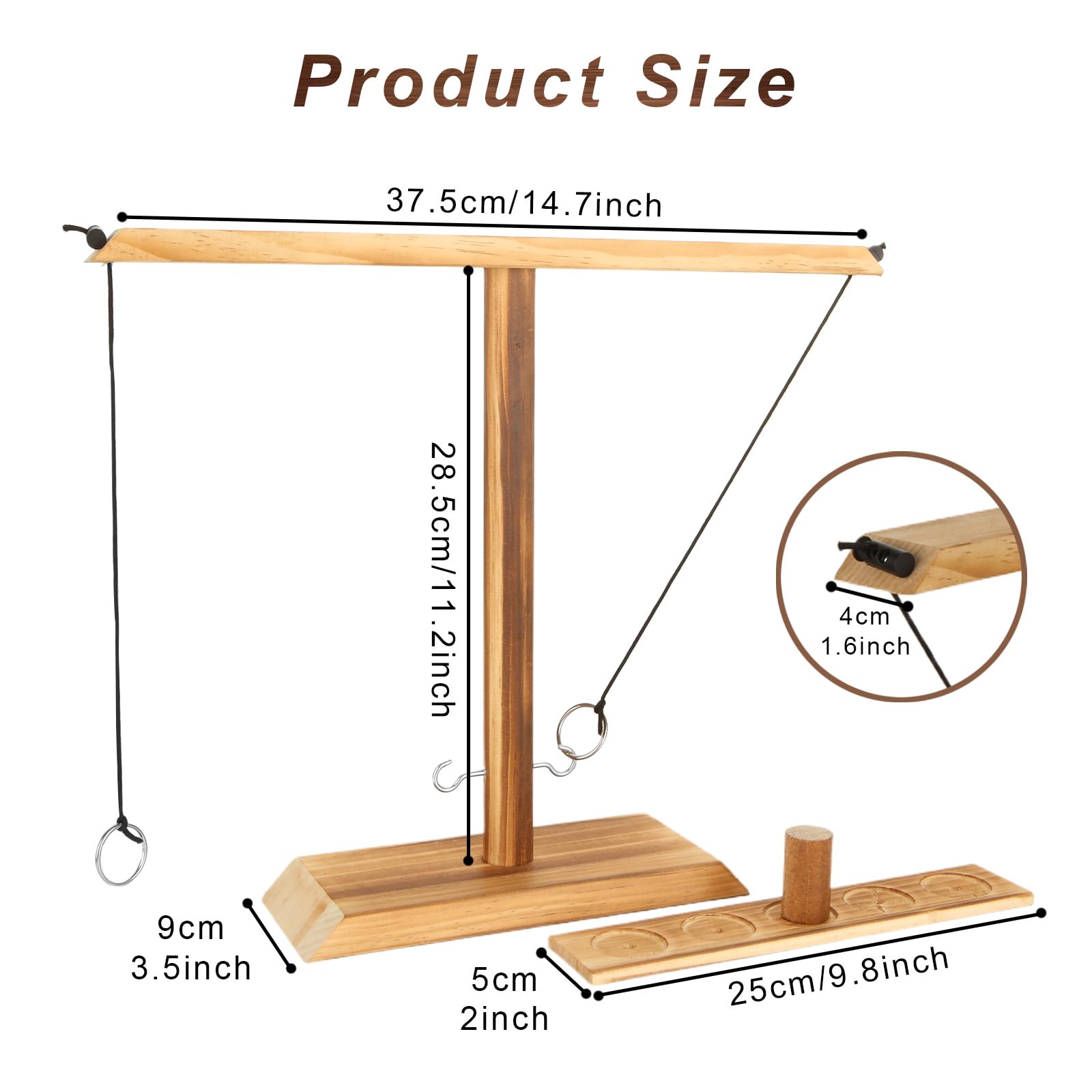 AKOLAFE Hook and Ring Toss Game 30CM Wooden Ring Toss Games with Shot Ladder Bundle for Adults Handmade Black Hook Games for Family and Party - Image 2