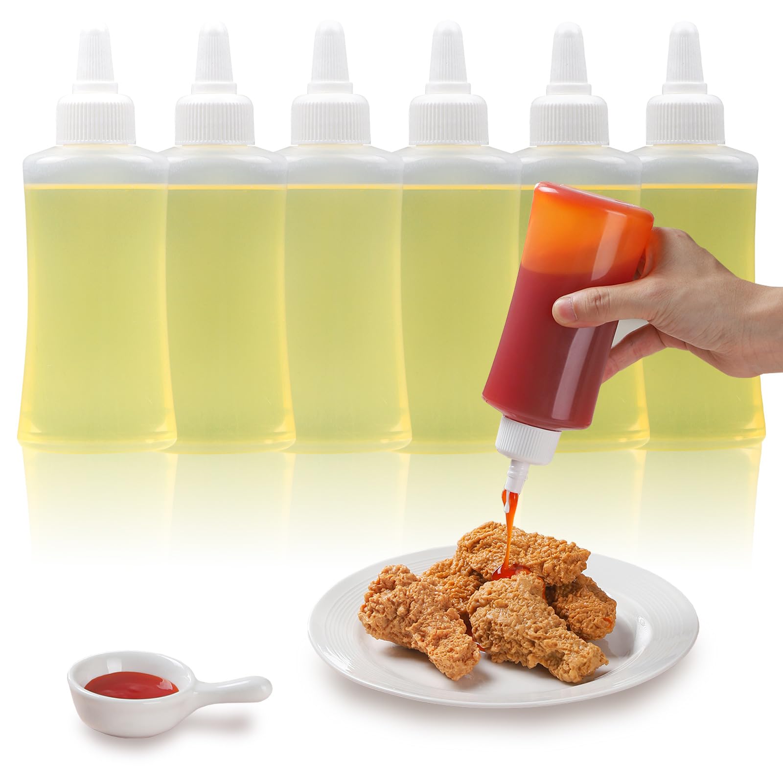 RAMFIYN 6 Pack Squeeze Bottles for Sauces Condiment Squeeze Bottles for Salad Dressing Ketchup Oil Liquids 180ml/6oz Plastic Squirt Bottle