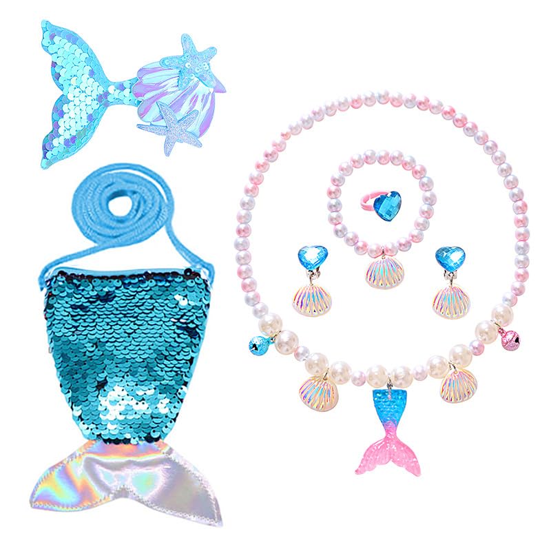 Venzina® Set of 6Pcs Mermaid Jewelry for Girls, Faux Pearl Necklace Bracelet Earring Ring Hair Clip Set Mermaid Sequin Bag Birthday Gift for Girls Princess Christmas Gift (B0CNCNBGCJ) Amazon Price History, Amazon Price Tracker