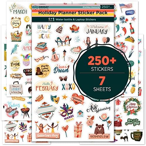 Happy Holiday Seasonal Planner Stickers - 500+ Cute Stickers for Daily Planners – Monthly Events, Halloween, Calendars, Journal, Female Empowerment, Teachers, +6 Water Bottle Stickers Pack