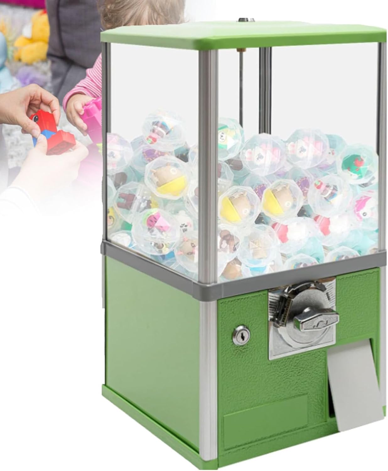 Classic Green Gumball Vending Machine - Countertop Bulk Dispenser for 500 x 1.26 Candy Balls & Capsule Toys - Fun Retro Toy Bank for Kids and Parties