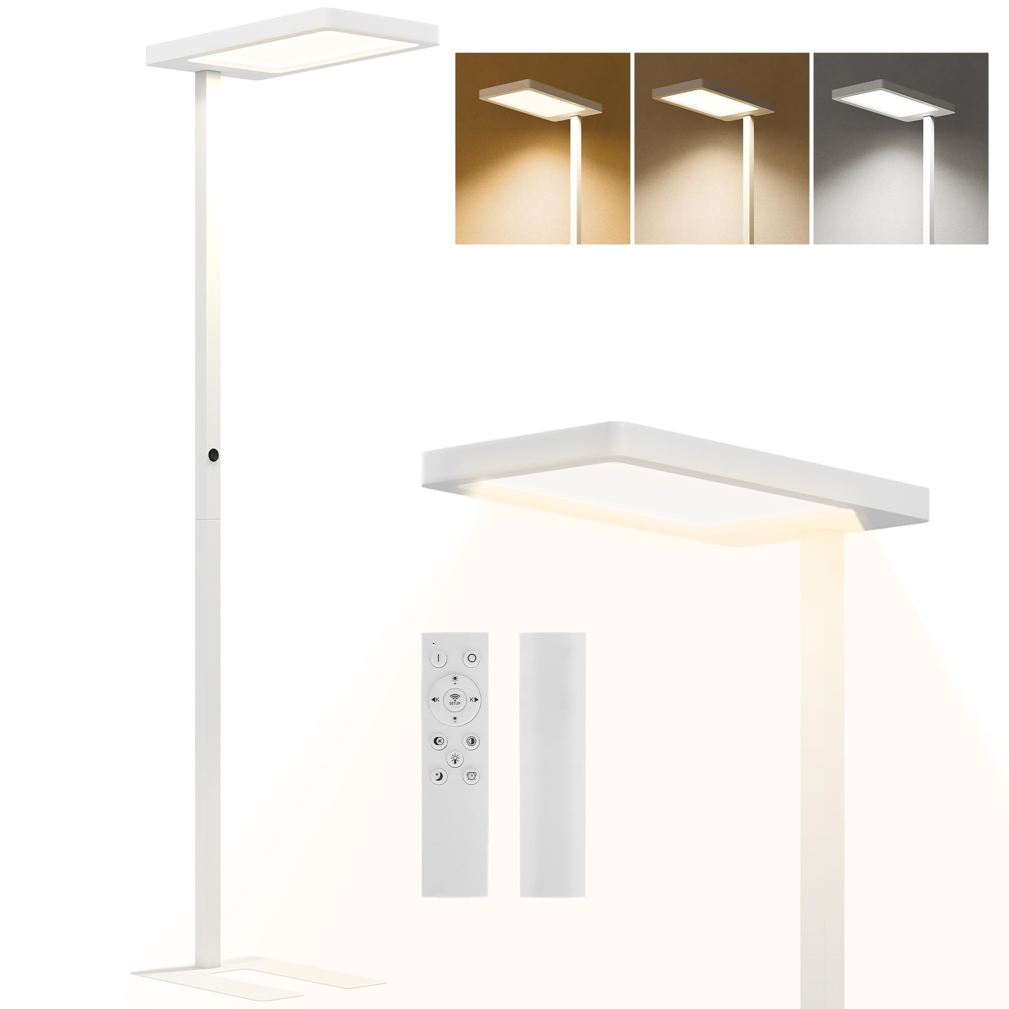 HOMCOM Lampada da terra, soggiorno, 1560 LM 40W, dimmerabile 196 cm lampada da terra LED a spettro completo per la cura degli occhi, luce notturna e telecomando, temperatura di colore regolabile