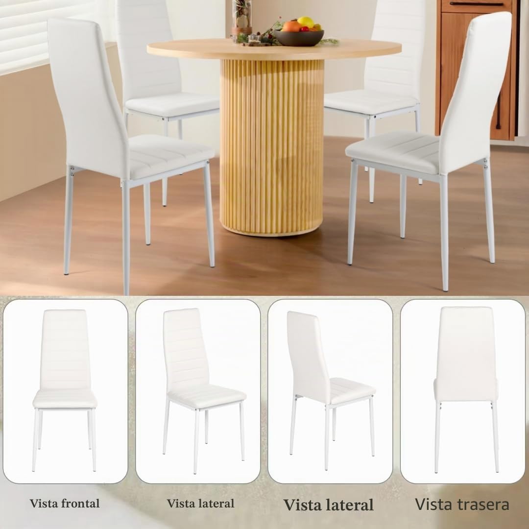 Sillas de Comedor Modernas Pack 4, Sillas de Cocina con Patas de Metal, Silla de Comedor Blancas Tapizadas de Piel Sintética para Comedores y Cocina y Restaurante (Blanco)