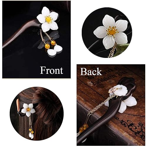 Miniatura 5 de CHOISBEING - Horquilla de madera para mujer, para moños, hecha a mano, accesorios para el cabello, horquillas retro chinas, decoración de flores con