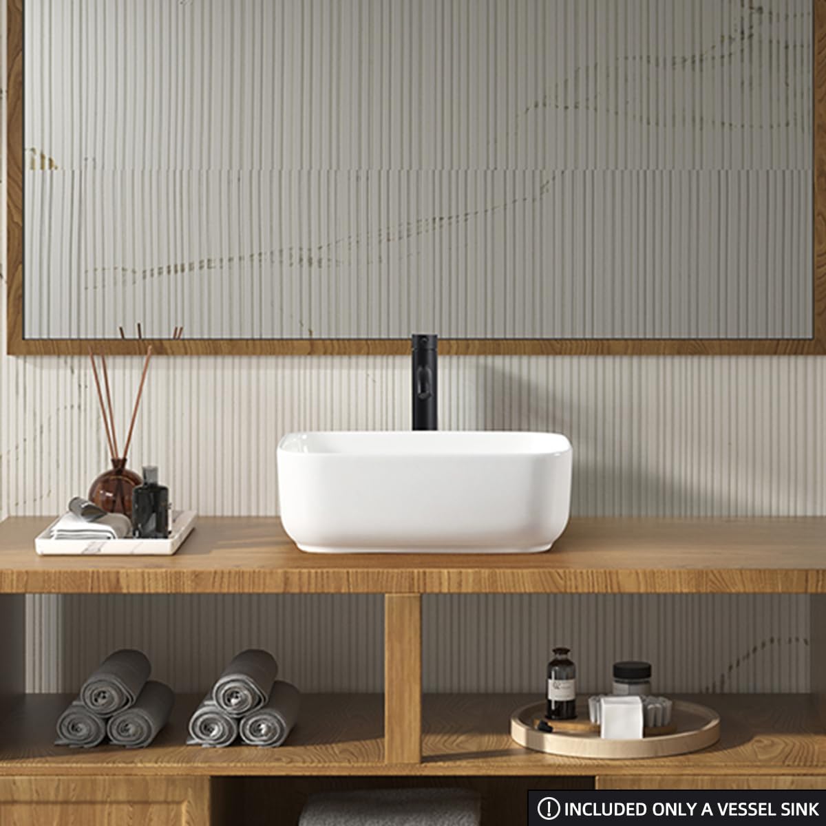Fregadero de cerámica blanca de 16 x 12 x 5.5 pulgadas, cuenco para lavabo de baño, diseño curvado suave, duradero y fácil de instalar y limpiar