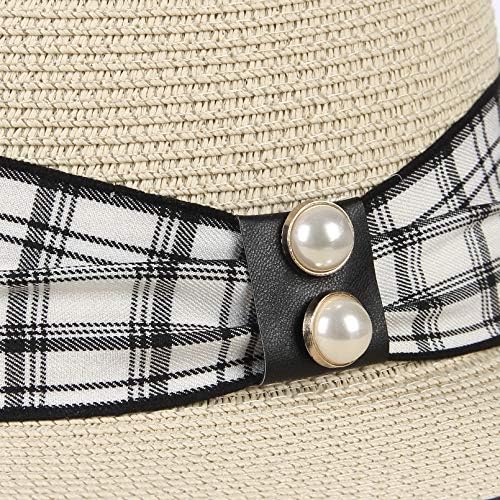 EOZY Black Boater Hat Women Sun Straw Skimmer Hats, Flat Fedora with