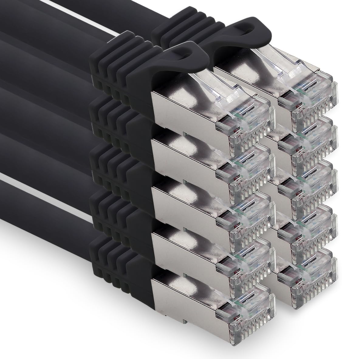 10 cavi di rete CAT.7, 1,5 m, colore nero, S-FTP LSZH PIMF 10 GB s RJ45 maschio Cat6a