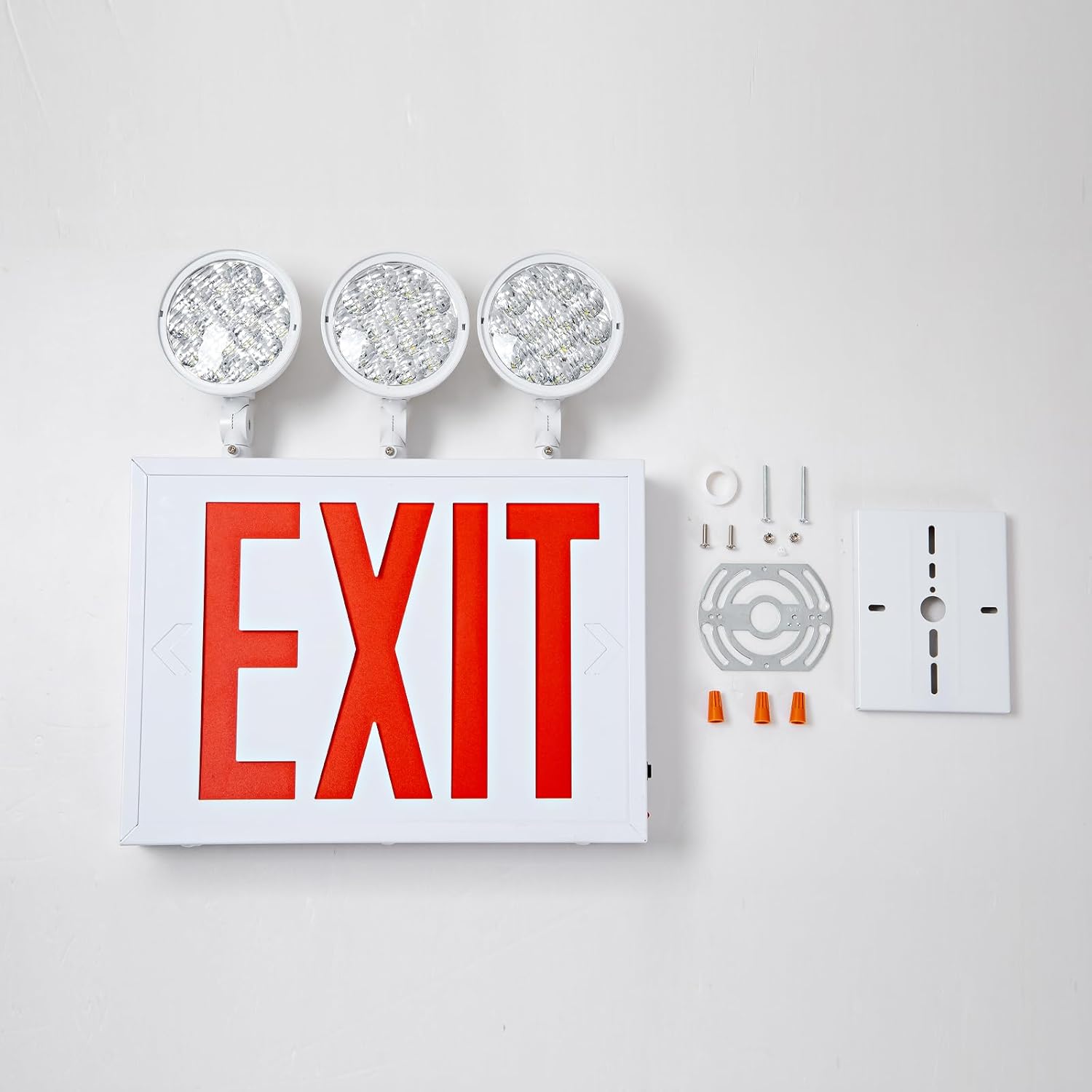 TANLUX New York Approved Emergency Exit Sign, Red Exit Signs with Emergency Lights, Hardwired with Battery Backup, AC 120/277V, Single and Double Faces, Two or Three Heads Optional