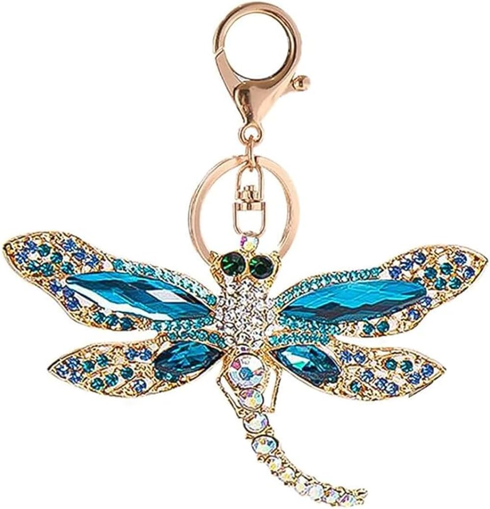 Colorful Crystal Dragonfly Keychain for Women - Alloy Rhinestone Insert Key Holder Bling Dragonfly Animal Key Ring Car Gifts