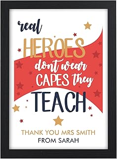 Personalised Teacher Gifts Super Hero Teacher Thank You Keepsake Gifts - Thank You Gifts for Teachers, Teaching Assistants, Nursery Teachers - ANY RECIPIENT from ANY NAME - A5, A4 Prints and Frames