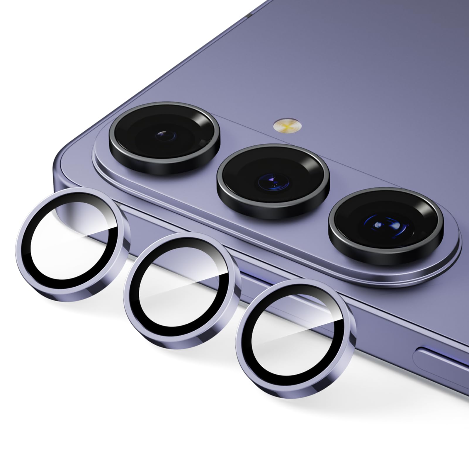 Podick レンズカバー Galaxy S26/S26Plus用 カメラフィルム 9H強化ガラス アルミ合金 高透過率 ギャラクシーS26/S26プラス カメラ保護 キズ防止 耐衝撃 黒縁取り 露出オーバー防止 飛散防止 指紋防止 気泡ゼロ 極薄 独立型 カメラカバー プロテクター (パープル)