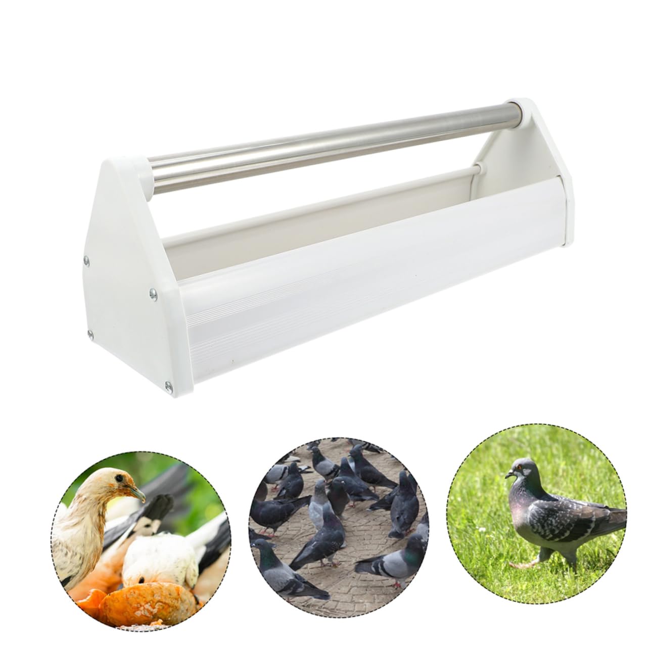 Comedero para Palomas de Acero Inoxidable, Blanco, 2 Piezas | Plástico Acero, Uso en Campos y Patios, Ligero, Fácil de Limpiar, para Aves