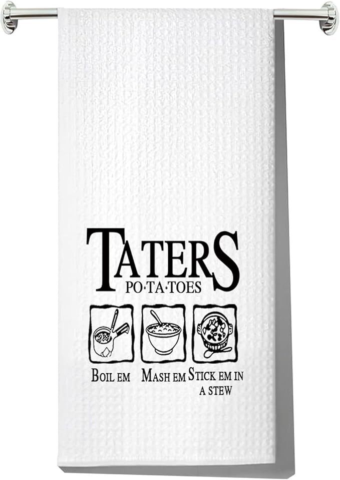 LEVLO Lustiges Geschirrtuch mit Kartoffeltaters-Motiv – Samwise Gamgee Geschenk (Taters Handtuch) LEVLO Lustiges Geschirrtuch mit Kartoffeltaters-Motiv – Samwise Gamgee Geschenk (Taters Handtuch)