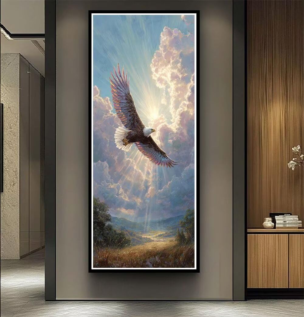 Diamond Art Painting Kits for Adults 40x100cm, 5D Large Diamond Painting Eagle Full Round Drill Gem Art Clouds Crystal Cross Stitch Arts Crafts Paint by Numbers for Home Wall Decor Gifts -LR1107