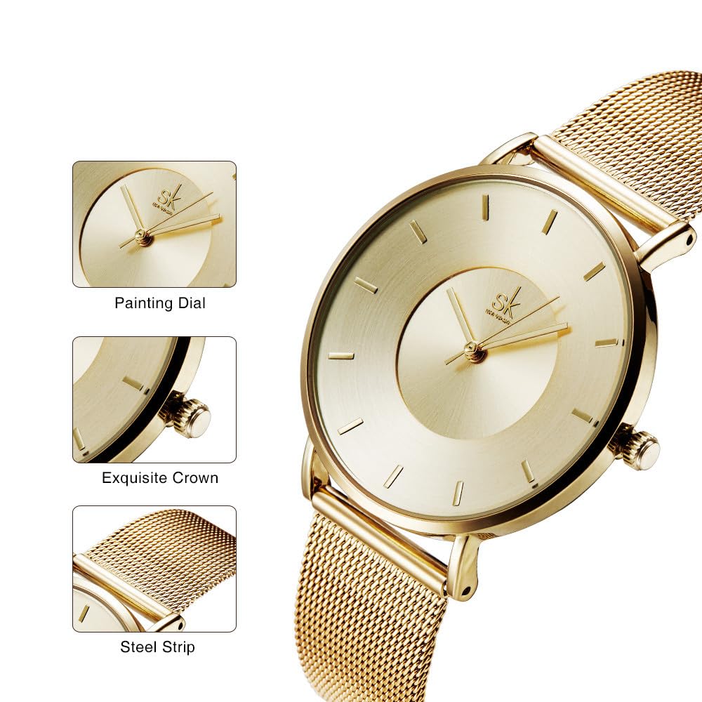MASTOP Orologio da polso da donna, alla moda, minimalista, impermeabile, semplice, ultra sottile, analogico, al quarzo, con cinturino in maglia in acciaio inox