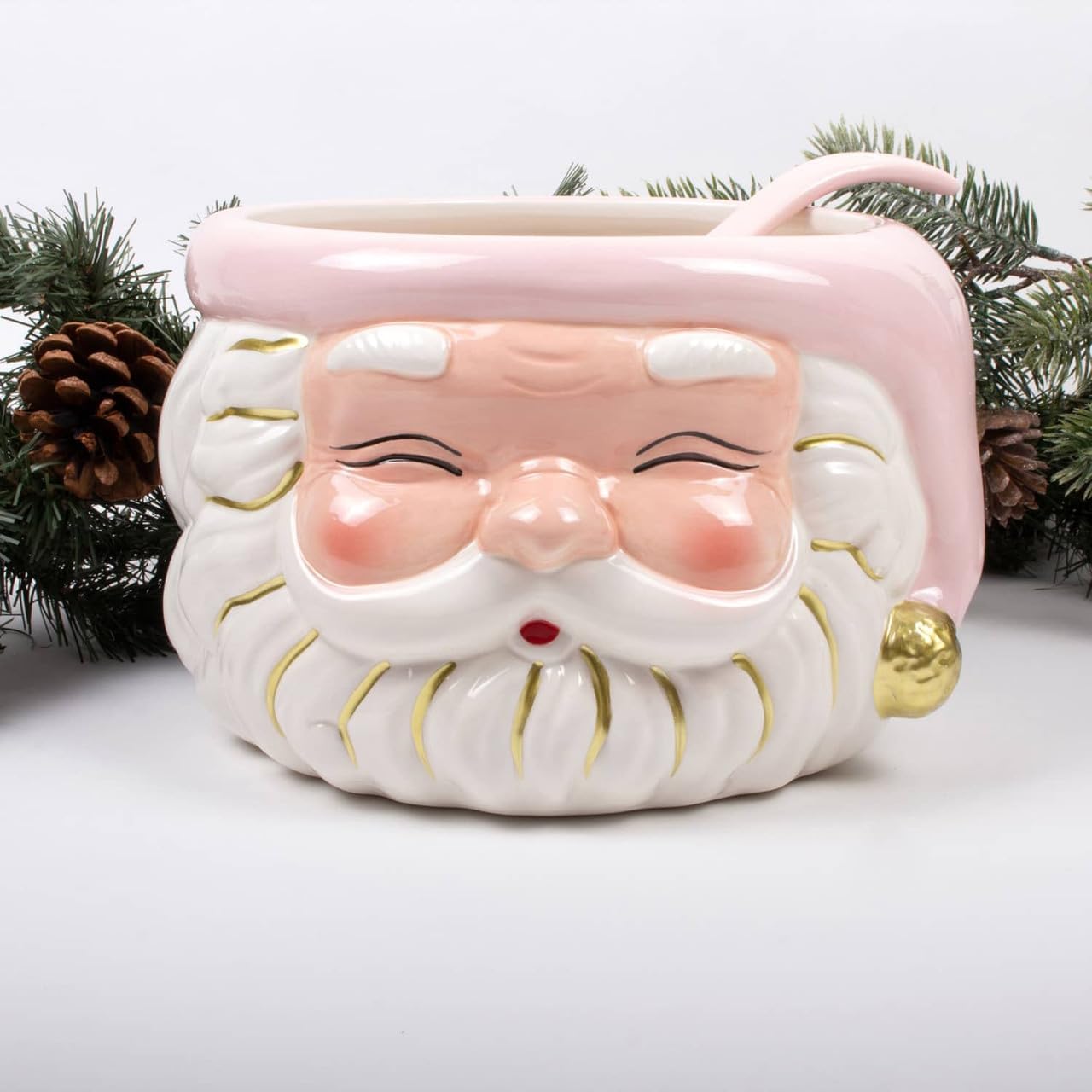 8 Oak Lane Home Decor Pink Christmas Santa Punch Bowl & Ladle 9.5" x 9.5" x 6"