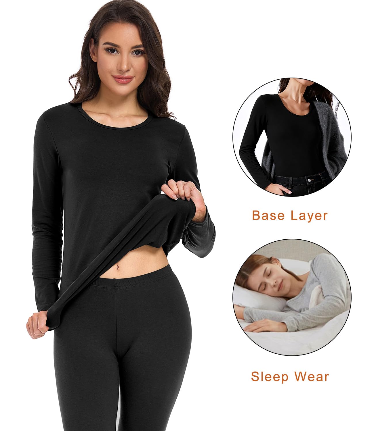 wirarpa Conjunto térmico de algodón para Mujer: Capa Base cálida, Parte Superior Ligera de Manga Larga y Pantalones de Pijama