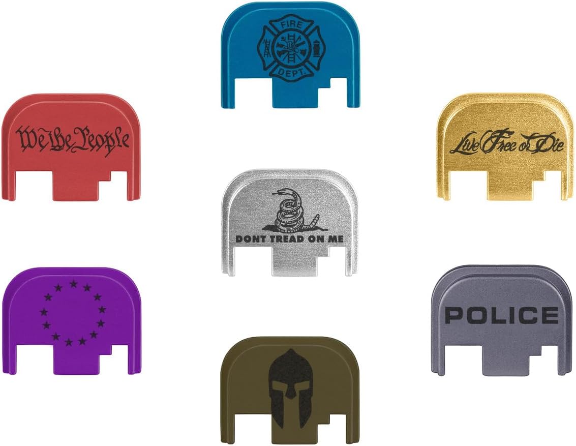 NDZ Performance Gen 1-4 Rear Slide Cover Plate for Glock, 9mm .40 .357 .45 with Black Laser Engraved Patriotic Images in Aluminum - Choose Image & Color